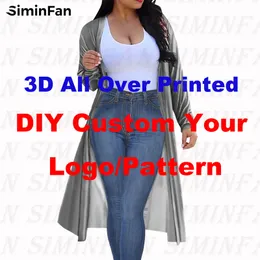 DIY personalizado 3D impreso mujeres elegante gabardina puntada abierta rompevientos primavera otoño mujer manga larga capa abrigo X abrigo largo 220704