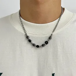 Original Design Niche Black Ice Cracked Beads Stitching Necklace Frosty Retro Trend Accessories Men And Women Fashion Jewelry