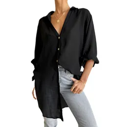 Women Button Down Shirts Linen Cotton Long Sleeve Blouses Tunic Tops Cover Up Shirt Loose Beach Bikini Dress