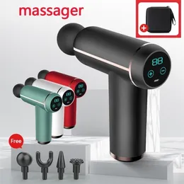 LCD Display Massage Gun Portable Percussion Pistol Massager For Body Neck Deep Tissue Muscle Relaxation Gout Pain Relief 220630