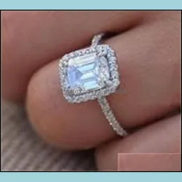 Bröllopsringar smycken storlek 5-10 mousserande lyx 100% verklig 925 sterling sier smaragd snitt vit topaz cz diamant ädelstenar lovar kvinnor wedd
