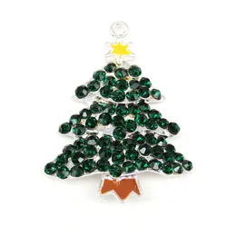 30 PCS/Lot Custom Pendants Green Rhinestone Christmas Tree مع سحر نجمة مينا صفراء لهدية/زخرفة عيد الميلاد