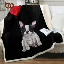 BeddingOutlet French Bulldog Sherpa Blanket Cute Puppy Furry Blanket Red Balloon Throw Blanket Cartoon Dog Plush Bedspread Koce 201111