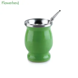 Yerba Mate Tea Cup Drinkware Teaware Insulated Cup Stainless Strawsspoon Special Argentina Gourd Cup Mug 210409