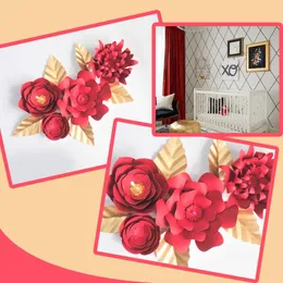 Decorative Flowers & Wreaths Handmade Cardstock Red Rose DIY Paper Leaves Set For Christmas Year Backdrops Decorations Nursery Video Tutoria