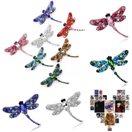 Crystal Vintage Dragonfly Brosches för kvinnor Stor insekt Brosch Pin Fashion Dress Coat Accessories Söta smycken 7 färger