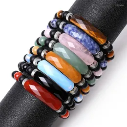 Beaded Strands Drop Bracelet Men Blue Natural Stone Rectangle Section Crystal Bracelets For Women Fashion Jewellery Inte22