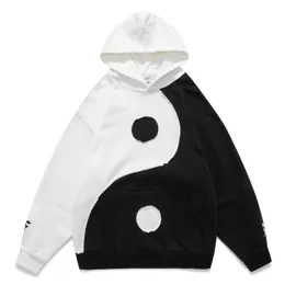 Men's Hoodies & Sweatshirts Men Hip Hop Streetwear Letter Taiji-Bagua Patchwork Oversized Hooded Sweatshirt 2022 Harajuku Fashion Couple Hoo