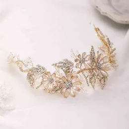 Luxury Crystal Leaves Flower Headpieces Bridal Hair Accessories Wedding Rhinestone Tiara Headband Women Crowns Headdress Jewelry AA220323