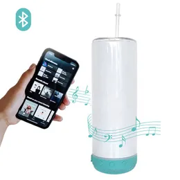 Bicchiere per sublimazione dritto in acciaio inossidabile da 16 once Smart Blue Tooth Cup Bottiglia d'acqua Tazza Tazze per altoparlanti musicali wireless