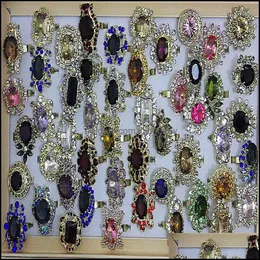 Pierścienie zespołu biżuteria hurtowa 25pcs vintage pierścień zielony niebieski czerwony kryształowy kryształowy rhinestone regulowany dla kobiet akcesoria dhtfa