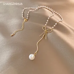 Korean New Trend Gold Bow Pearl Chain Luxury Zircon Pearl Butterfly Pendant Fashion Woman's Sweet Necklace Party Gift Jewelry