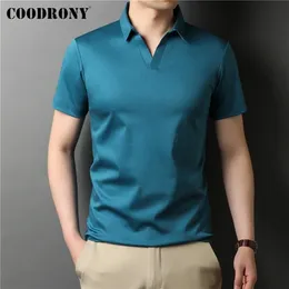 COODRONY Brand High Quality Summer Summer Cool Color Pure Casual Manga curta 100 CLOGON CLOGON Polo Men Slim Fit Clothing C5198S 220606