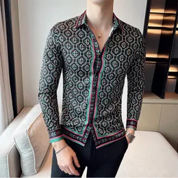 Erkekler Sıradan Gömlekler Erkek Elbise Moda Çizgili Baskılı Uzun Kollu Kimya Homme De Luxe İngiliz Stil İnce Fit Sosyal Bluz Erkekler 4xlmen's