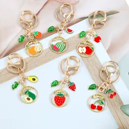 Cartoon Watermelon Lemon Strawberry Summer Fruit Drycker 3D Metal Nyckelring för kvinnor Key Chains Bag Pendent Par Gift AirPods