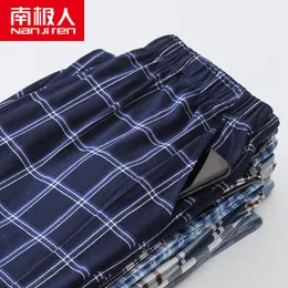 Nanjiren bawełniana kratą Paja Pints ​​for Adluts Spodnie wyposażone w dom