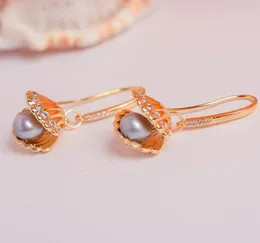 14K Gold Clated Shell Crystal Ear Hook Dangle żyrandol Naturalne kolczyki z perłami słodkowodnej Białe damę/dziewczyna weselna biżuteria
