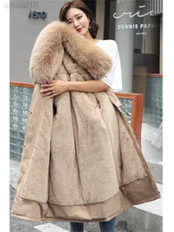 Women Coat 2022 Winter New Plus Velvet Thick Warmth Fur Hooded Parkas Down Cotton Jackets Office Lady Loose Clothing Feminina L220730