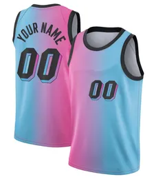 Bedruckte Miami-Basketball-Trikots mit individuellem DIY-Design, individuelle Team-Uniformen, personalisierbar, mit beliebiger Namensnummer, für Herren, Damen, Kinder, Jugendliche, Jungen, Blau, Rosa
