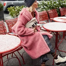 Obrix Camel Wool Alpaca Casual Style Female Fur Coat VNeck Full Sleeve Thick Warm Fashion Streetwear Fur Coat For Women 201102