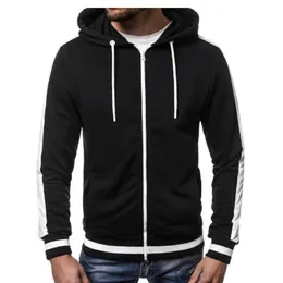 Erkek Hoodies Sweatshirts Bahar Erkek Moda Sweatshirt Kapşonlu fermuar Sıradan Uzun Kollu Çizgili Zip Hoodie Ceket Erkek Patchwork CA