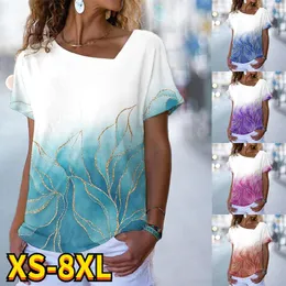 T-shirt feminina Summer Summer Feminino Resumo 3D Pintura impressa Pullover v Pescoço Fational Floral temas curtas Mangas curtas Tops grandes