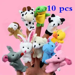 10pcsset zwierzęcy palcem marionetki dla dzieci kreskówkowe zwierzę zwierzęce zabawki dzieci miękka lalka lalka niemowlę Tell Cloth Ręczne palce lalki 220531