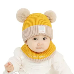 Caps HATS 2PCS infantil crianças crianças bebê inverno malha chapéu de gorro de gorro mais quente lenço de loop círculo para meninas folhas de meninas