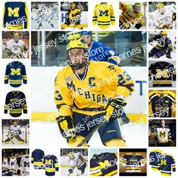 NCAA 2022 2022 NCAA Custom Michigan Wolverines сшитых хоккейных майки 31 Strauss Mann 23 Джимми Ламберт 7 Ник Бланденбург 43 Куинн Хьюз 14 Джош