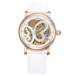 Relojes de pulsera 2022, diseño de moda, reloj de mariposa con diamantes de imitación, relojes mecánicos para mujer, banda de cuero blanco, esqueleto automático, cuerda automática