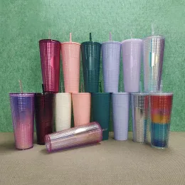 2022 New Clearded Tumbler Cold Cup Plasticle Cucced Collection Collection Tumbler Anapse Cup с соломой и крышкой FY5239