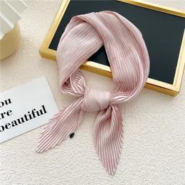 PLEATED Women Satin Scarf Neckerchief Ribbon Square Skinny Hair Tie Band Kerchief Satin Foulard Scarves Decorative Headscarf 220516