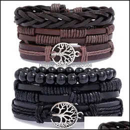 Other Bracelets Jewelry Brand New Genuine Leather Tree Of Life Men Women Handmade Ethnic Tribal Elastic Wristbands Drop Delivery 2021 Fzywt