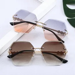 Sunglasses Fashion Women Peral Frame Rimless Polygon Brand Design Sun Glasses Outdoor Sunscreen UV400 Eyeglasses YX345Sunglasses