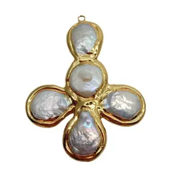 Pendant Necklaces Pcs Cultured White Coin Pearl Cross Charm Gold Plated For Diy MakingPendant