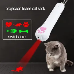 USB-laddningsprojektion Tease-Cats Toy Flermönster UV Violet Tease Cat Stick Rött grönt ljus Projektor Pet Toy Kitty Träningsverktyg ZL0757