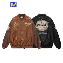 UNCLEDONJM Pu leather jacket streetwear varsity techwear bomber men Motorcycle Male T220728
