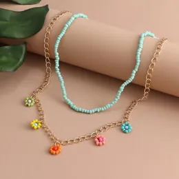 Pendant Necklaces 2022 Korean Sweet Colorful Little Daisy Acrylic Flowers Boho Beaded Clavicle For Women Girls JewelryPendant