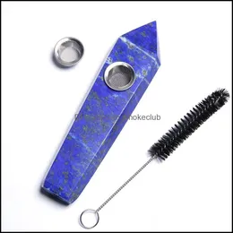 Rökande rör tillbehör Hushållen diverse hem Garden Natural Lapis Lazi Energy Stone Gemstone Tobacco Obelisk Healing Wand Crystal Qua