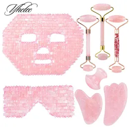 Raspador de guache de quartzo rosa natural para face jade roller gua sha massagem olho máscara para dormir anti rugas de beleza 220510