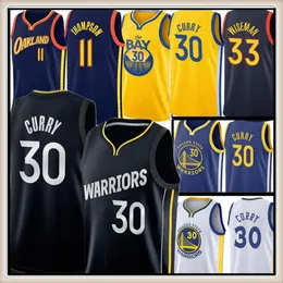 Stephen 30 Curry Jersey Klay 11 Thompson James 33 Wiseman Basketbol Formaları Erkekler S-XXL Yüksek Kaliteli Mavi Beyaz Sarı