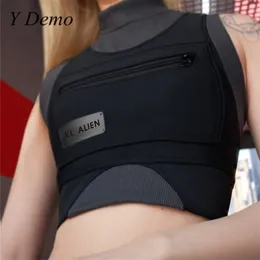 Y Demo Techwear Slim Bez Rękawów Elastyczny Kolor Łączony Damski Tank Tops Lato Moto Streetwear 220318