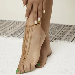 Sommer Einfache Metall Mesh Kappe Fußkettchen Für Frauen Mode Strand Multi-schicht Quaste Kette Fußkettchen Barfuß Sandale Fußkettchen