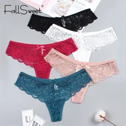 fallsweet 5pcsパック女性出てくる透明レースGストリングウルトラシンニッカーブリーフボウタンガスブラガスLJ200822