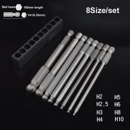 8pcs Allen Harench Set Seled Bits для электрики на 100 мм шестнадцатеричной шестигранной шестигранной шестигранной головки