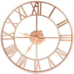 Zegary ścienne Metal Rose Gold Copper Roman Otwartym Zegar Europejski dom dekoracyjny domek z kutego żelaza 40cmwall