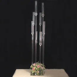 Dekoration 41 tum hög akrylljusstake 8 huvuden klara akrylljushållare bröllopslandelabra bord mittpieces blommor stativ hållare kandelabrum imake283