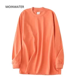 Moinwater gruba bawełniana koszulki z długim rękawem dla kobiet dla kobiet streetwear żeńska jesienna wiosna ponadwymiarowa T koszule szare białe mlt2109 220408
