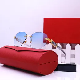 Sonnenbrille 2023 Blaue, übergroße Designer-Sonnenbrille für Damen, Herren, Büffelhorn, Brillengestell, rund, C-Dekor, Vintage, randlos, polarisiert, UV400, modisch, goldfarben NYAI