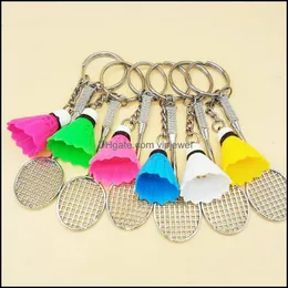 سلاسل المفاتيح إكسسوارات أزياء مصغرة كرات الريشة المضرب المفتاح قلادة 3D Keyfob keychain car bag هدايا حامل المفاتيح الإبداعية 6 DHSXJ